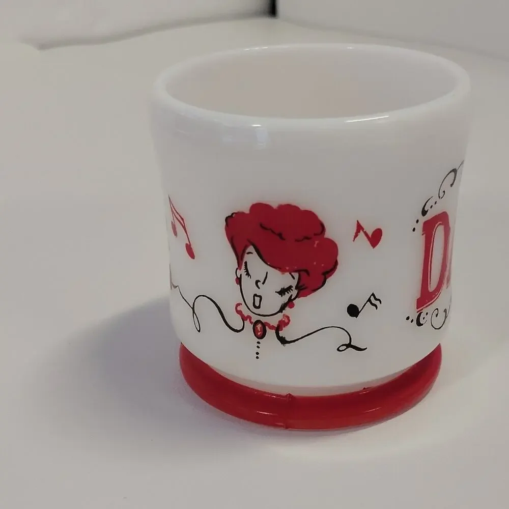 Hazel Atlas Dad Mug Shaving Mug Milk Glass Barbershop Quartet White Red 3.5